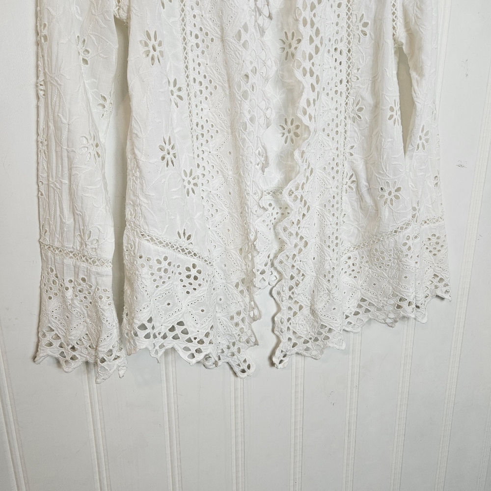 Lauren Ralph Lauren White Lace Eyelet Embroidered Open-Front Duster PS P - Picture 4 of 13